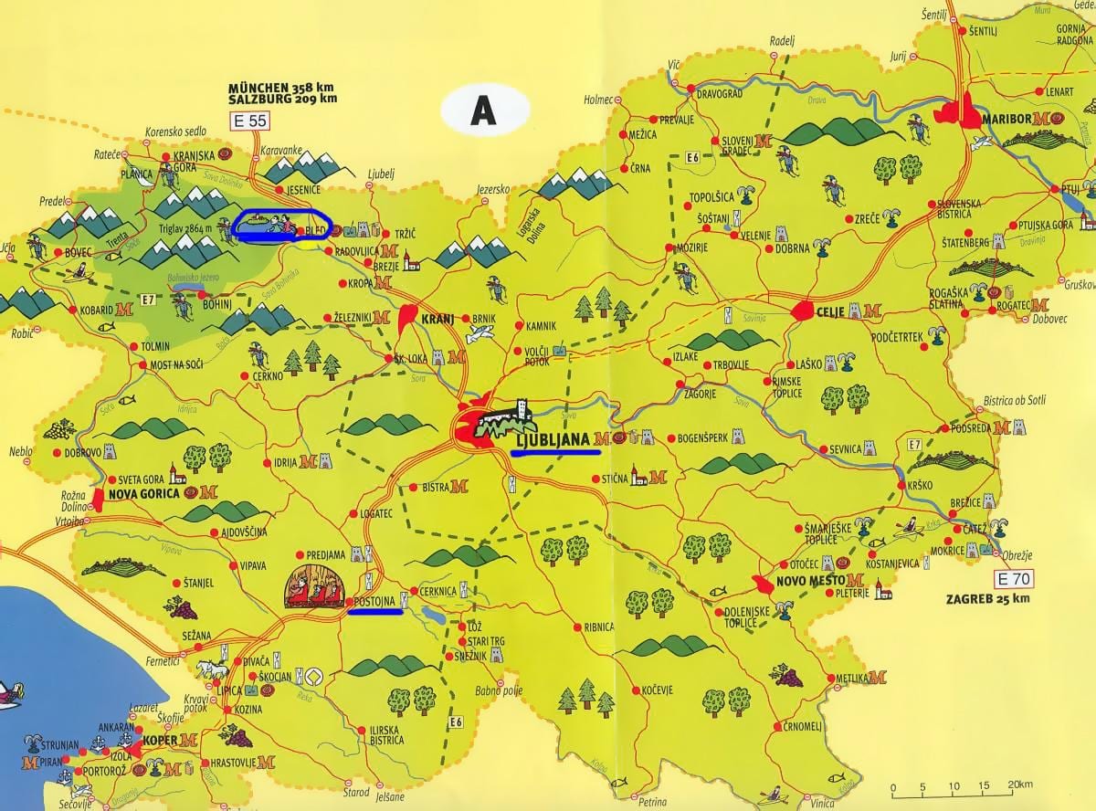 Карта Словенија атракције