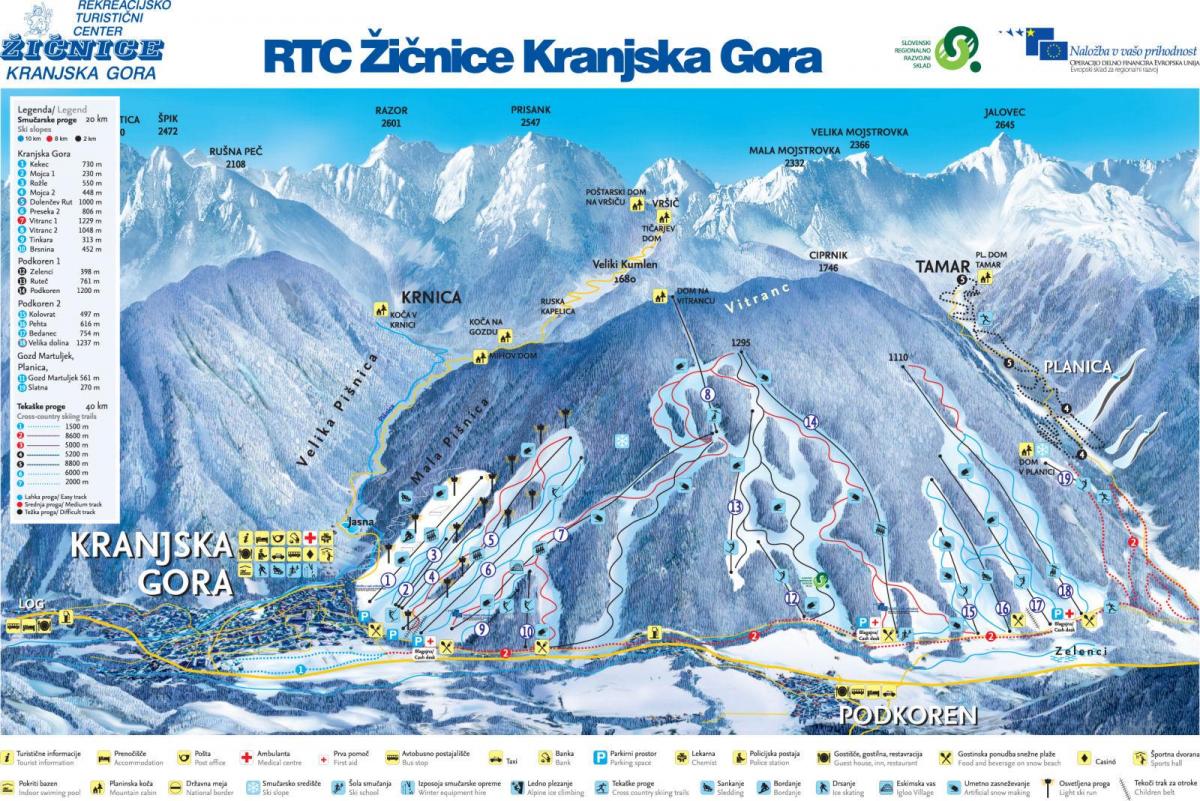 Карта Словенија скијалишта