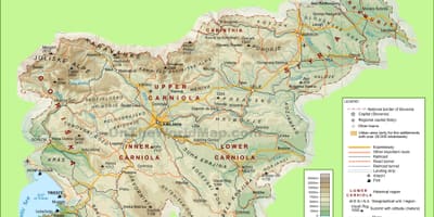 Карта Словеније физичке